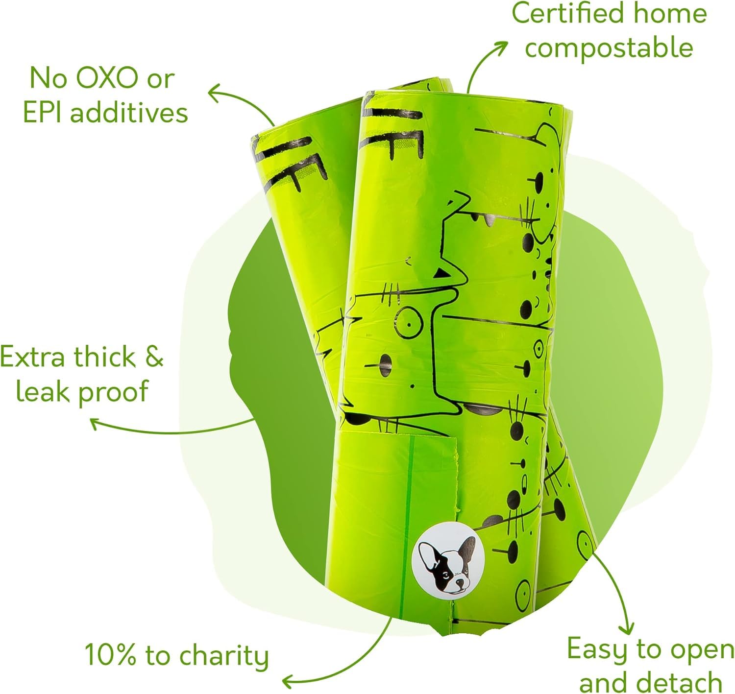 100% Certified Home Compostable Dog Poop Bags With Handles - 10% To Charity - Astm D6400 & En 13432 Compliant Large Poop Bags -